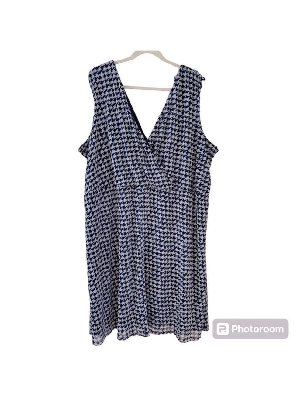 Lane Bryant Houndstooth Sleeveless Dress Size 22/24 Navy Blue White NWT